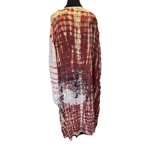 Citron 100% Silk Kimono Duster XL Oversized Tie Dye Floral Sheer USA Made Luxe - Picture 4 of 8
